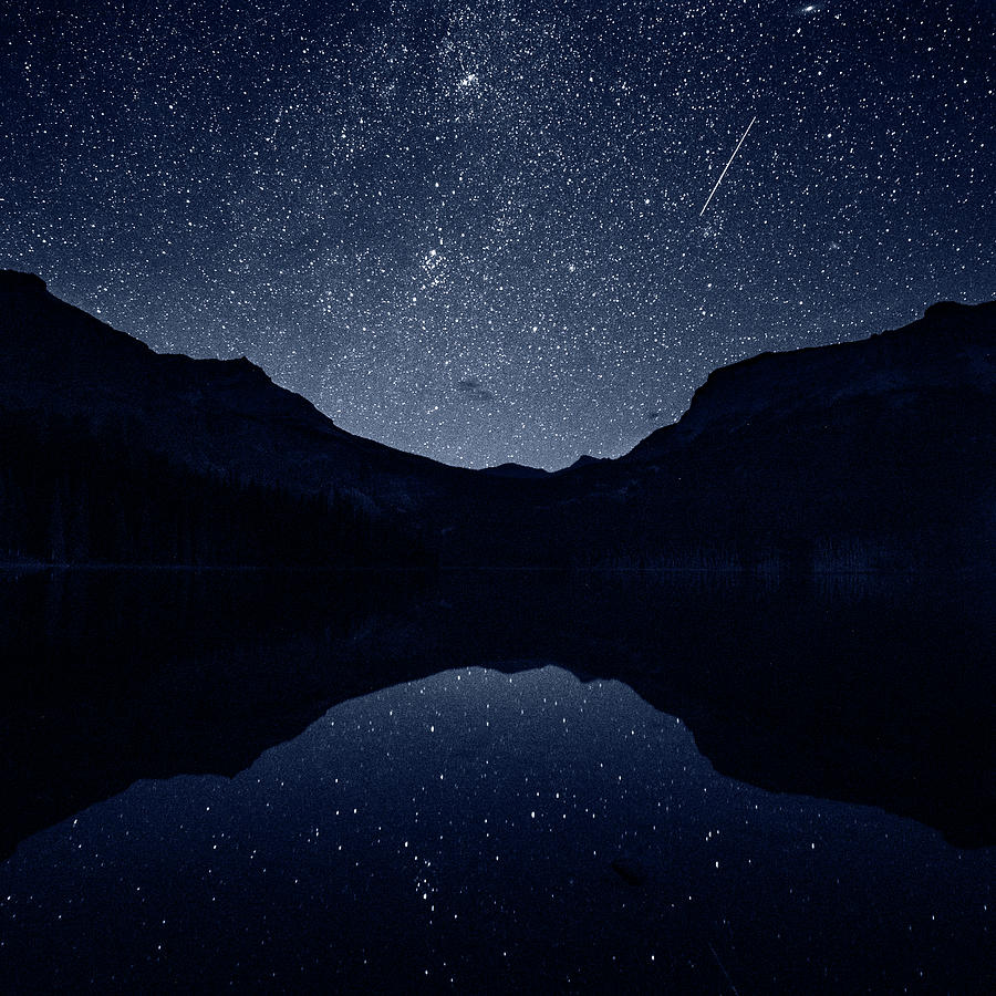 Shooting Star Over Emerald Lake Yoho National Park Banff Canada Monochrome Blue Nights Photograph by Toby McGuire