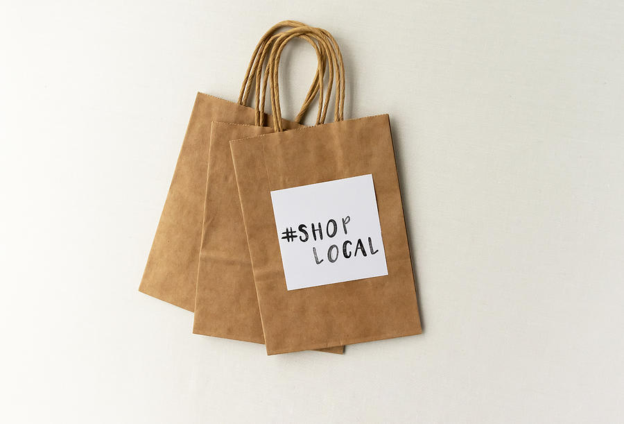 #ShopLocal stamped on a paper bag - shop local message for small retailers / businesses Photograph by SACheckley
