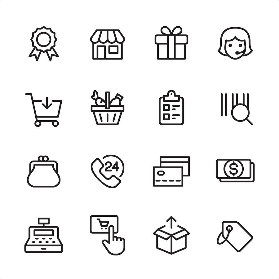 Shopping & Retail - outline icon set Drawing by Lushik