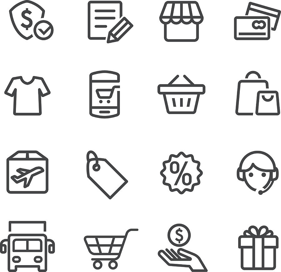 Shopping and Buying Icon Set - Line Series Drawing by -victor-