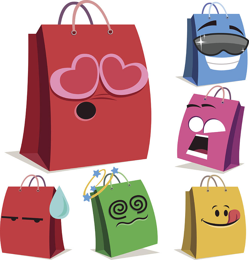Shopping Bag Cartoon Set A Drawing by CandO_Designs