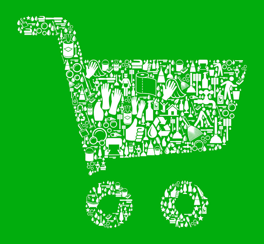Shopping Cart  Cleaning Green Background Pattern Drawing by Bubaone