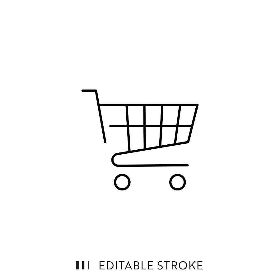 Shopping Cart Icon with Editable Stroke and Pixel Perfect. Drawing by Esra Sen Kula