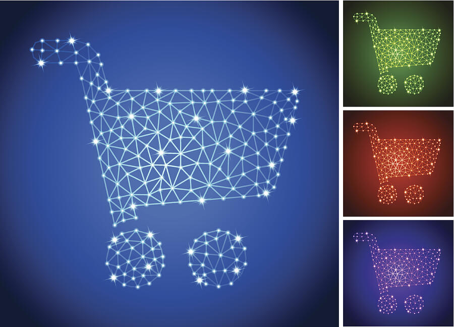 Shopping Cart on triangular nodes connection structure vector art Drawing by Bubaone