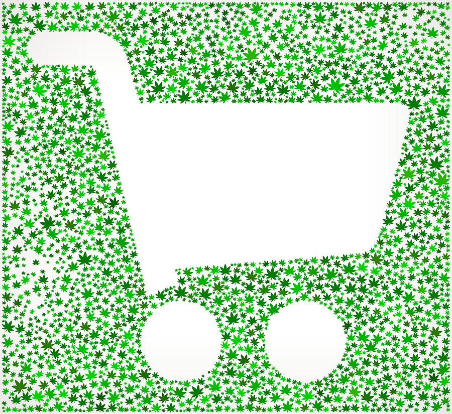 Shopping Cart on Weed royalty free vector art Pattern Drawing by Bubaone