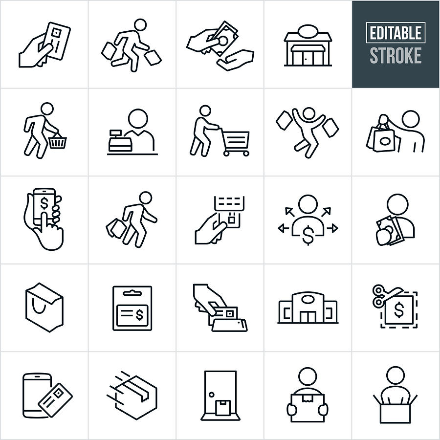 Shopping Thin Line Icons - Editable Stroke Drawing by Appleuzr