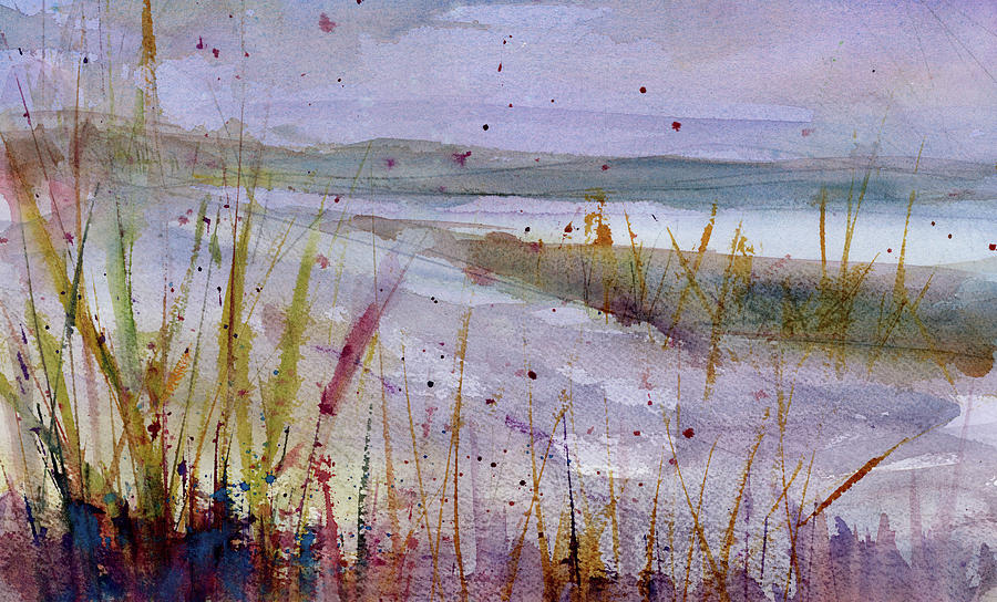 Sunset Painting - Shore - Purple, Golden by Dorrie Rifkin