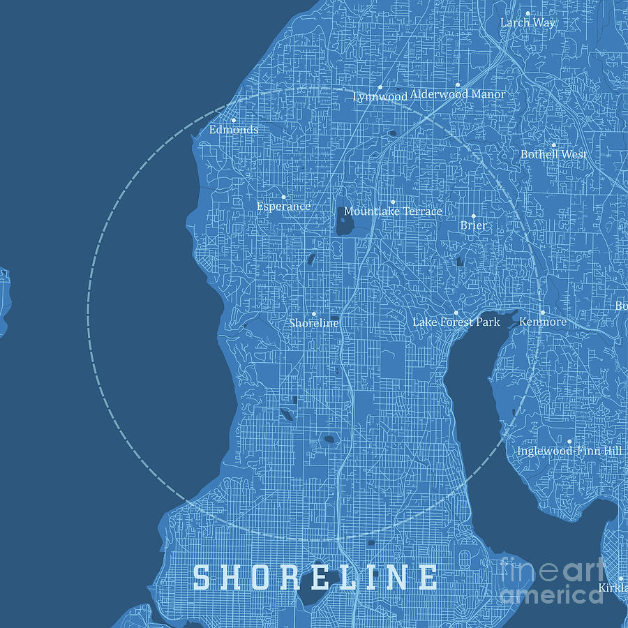 Shoreline Wa City Vector Road Map Blue Text Frank Ramspott 