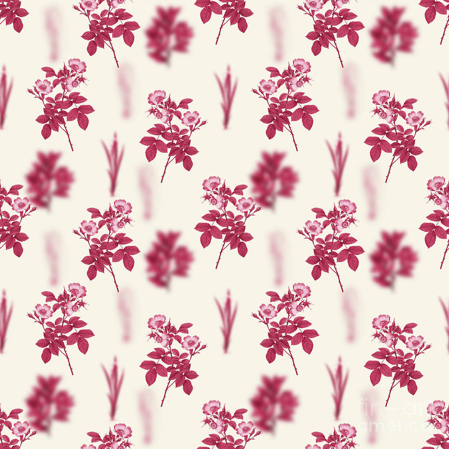 Vintage Mixed Media - Short Styled Field Rose Botanical Seamless Pattern in Viva Magenta n.0897 by Holy Rock Design