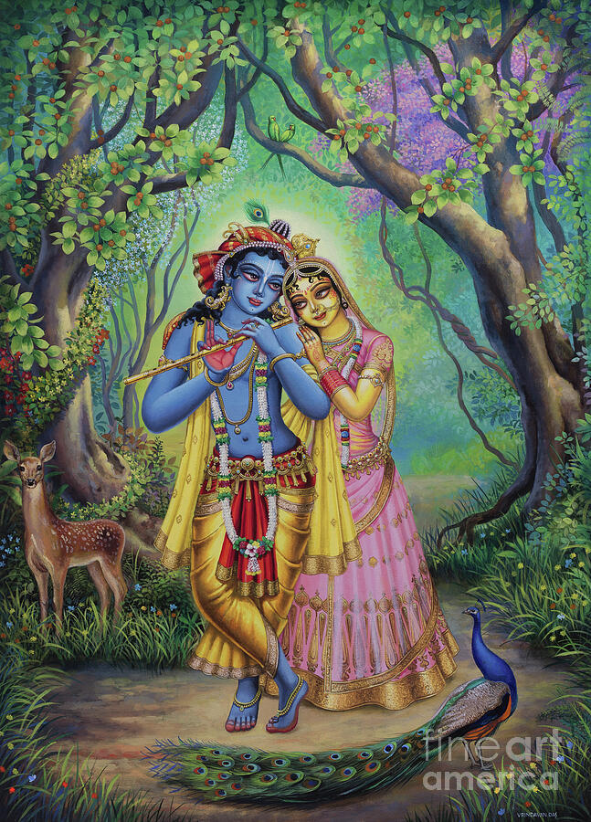 Parrot Painting - Shree Radha Krishna in the forest of Vrindavan by Vrindavan Das
