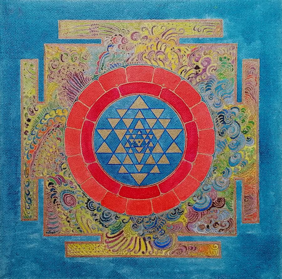 Shri Yantra Painting - Shri Yantra Deep Blue II by Esserenza Larte di essere la propria essenza