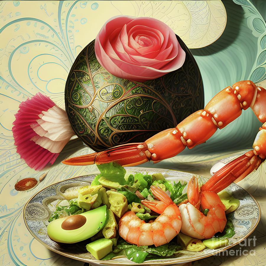 Shrimp and avocado Mixed Media by Mary Machare
