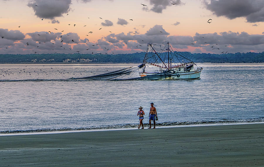 Shrimp Boat and Walk at Dusk Photograph by Darryl Brooks