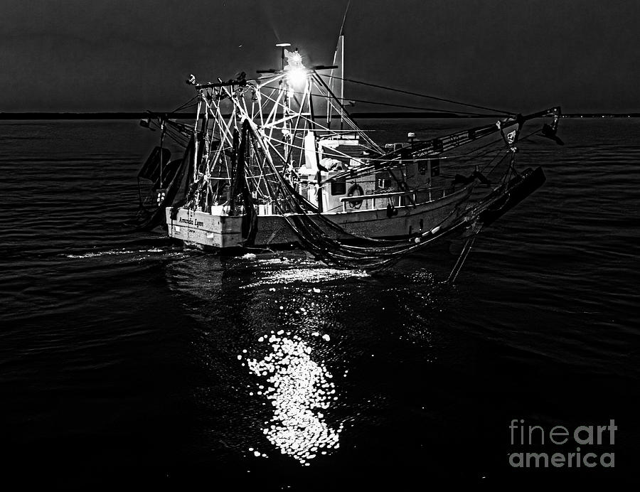 Shrimp Boat At Night Photograph