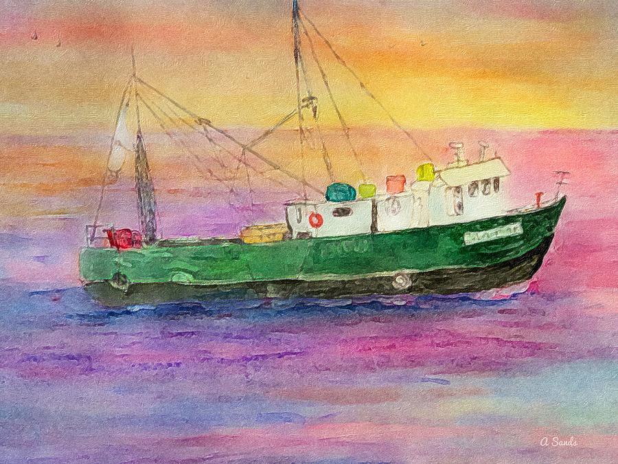 Shrimp Boat at Sunrise Painting by Anne Sands