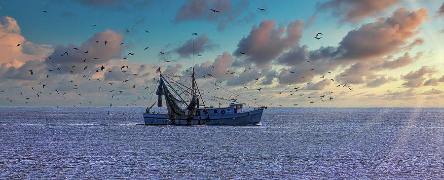 Shrimp Boat into Sunrise Photograph by Darryl Brooks