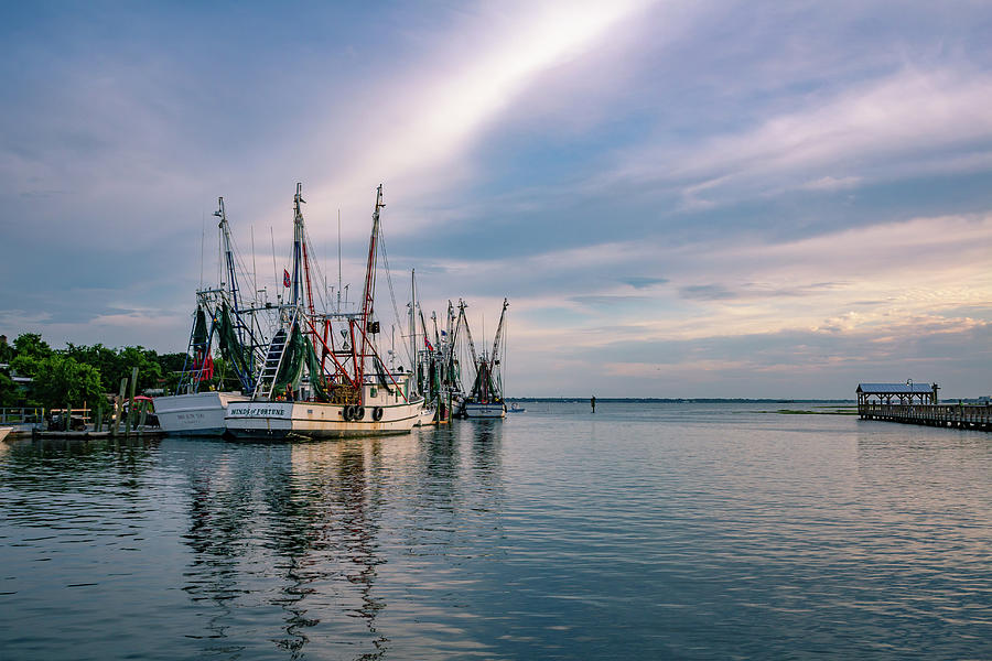 Shrimp Boats at Sunset Photograph by Cindy Robinson