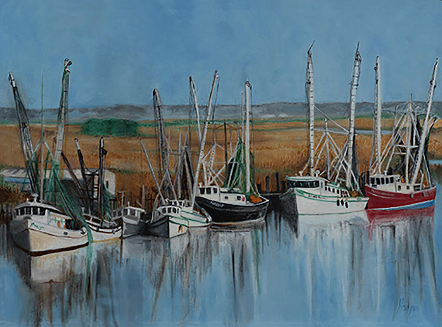 Shrimp Boats of Darien,Ga Painting by Kathy Knopp