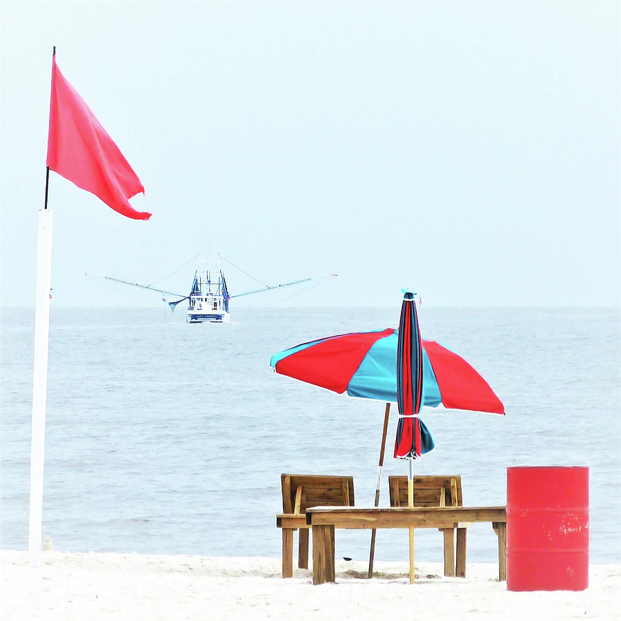 Shrimp Season Opens Biloxi, Mississippi, Beach, Shrimp Boat, Flag