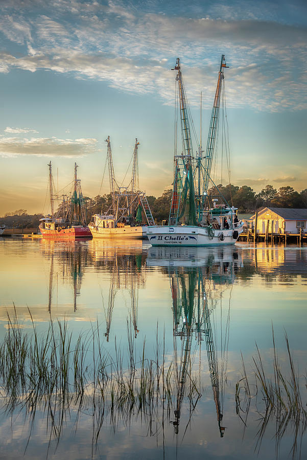 Shrimp Trawlers at Sunset Holden Beach NC #0928 Photograph by Susan Yerry