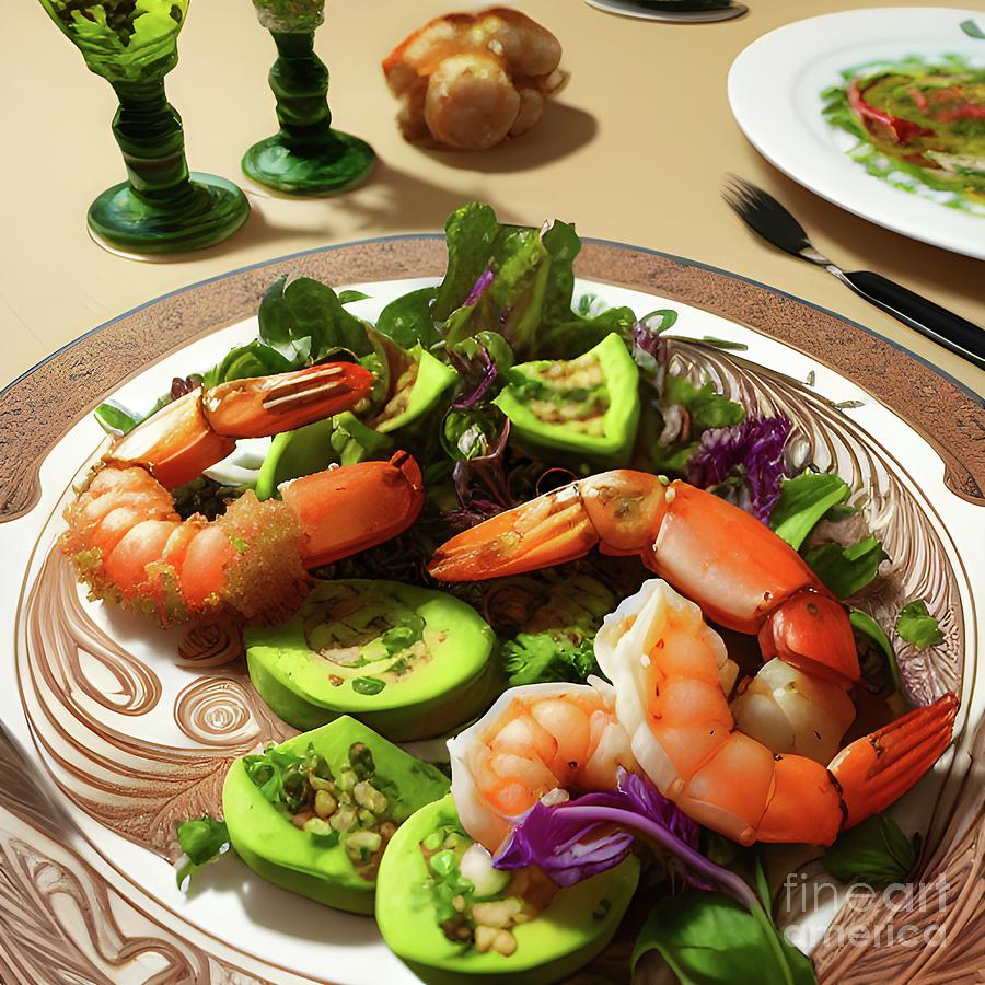 Shrimp with Avocado Appetizer Mixed Media by Mary Machare