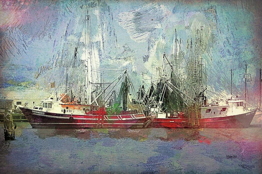 Shrimpboats in Pass Christian Harbor Digital Art by Rebecca Korpita