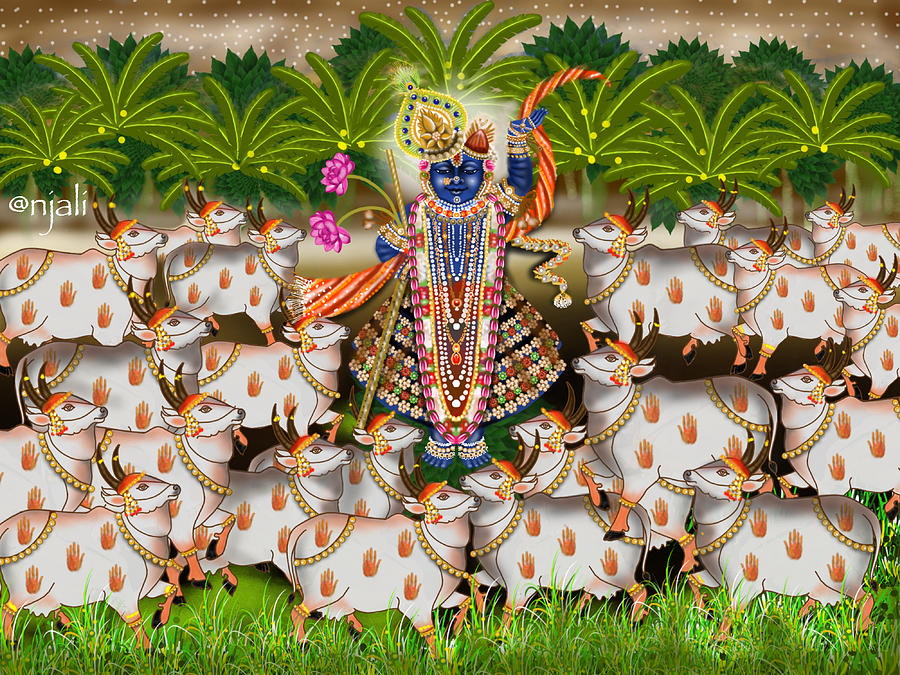 Paradise Digital Art - Shrinathji Pichwai  art by Anjali Swami