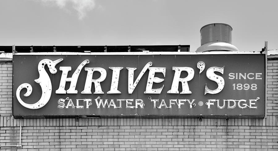 Shrivers Saltwater Taffy - black and white - Ocean City, NJ Photograph by Brendan Reals