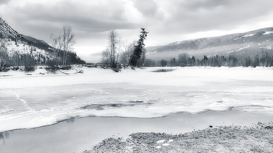 Shuswap River Winter Black and White Photograph by Allan Van Gasbeck