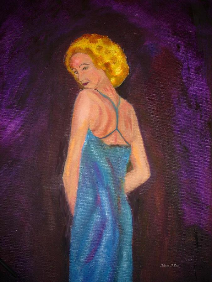 Shy Blonde in Blue Dress Painting by Deborah D Russo