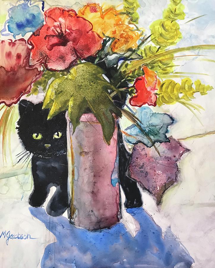 Shy Kitty Painting by Marilyn Jacobson