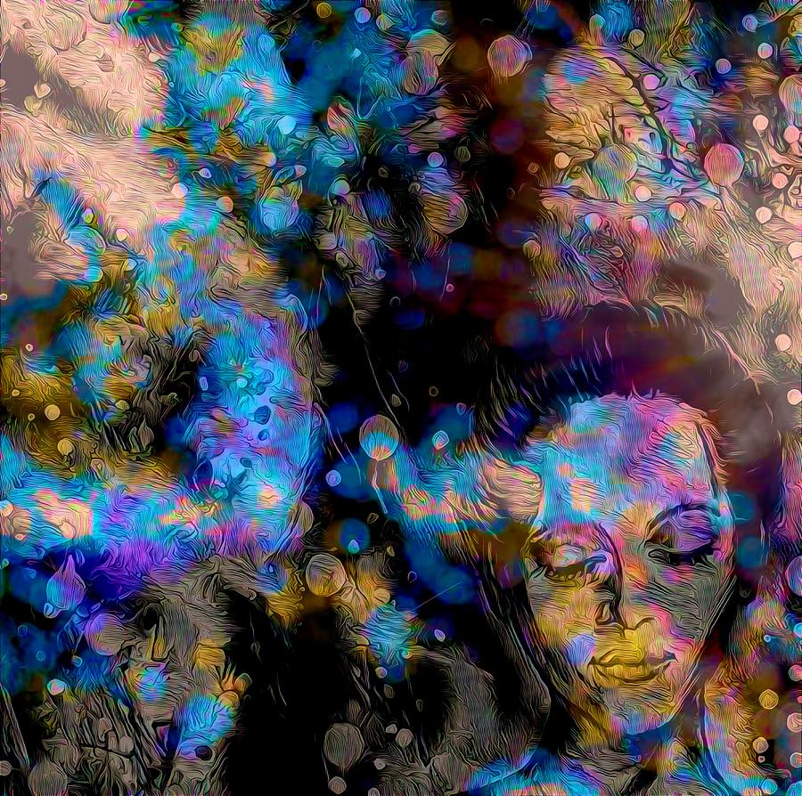 Shy Woman Illuminated With Fairy Lights Mixed Media by Joan Stratton