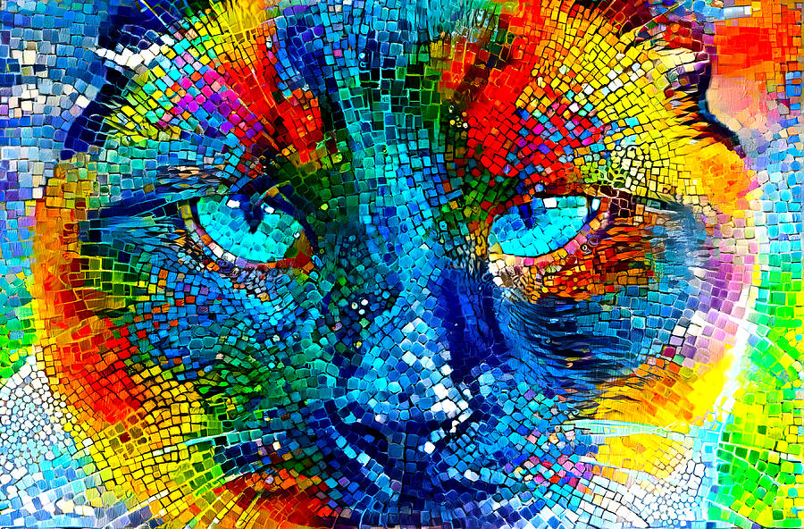 Siamese cat face close-up - colorful mosaic Digital Art by Nicko Prints