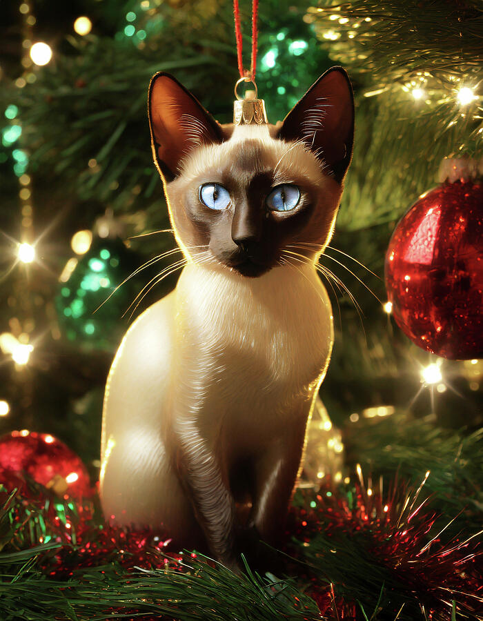 Siamese Cat Glass Christmas Ornament 1 Digital Art by David Smith
