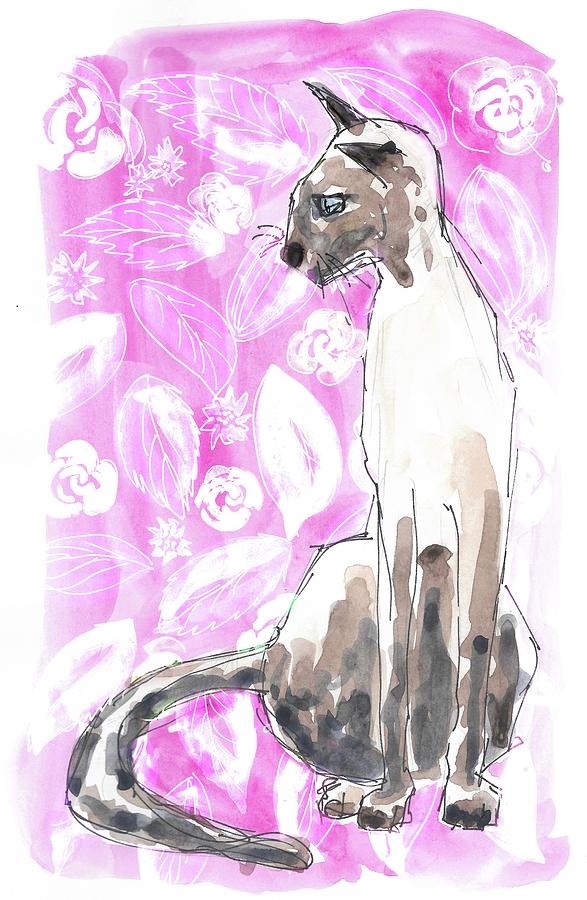 Siamese Cat In Pink Painting