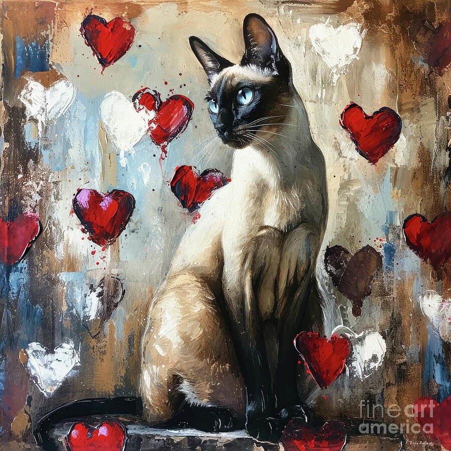 Siamese Cat Love 2 Painting by Tina LeCour