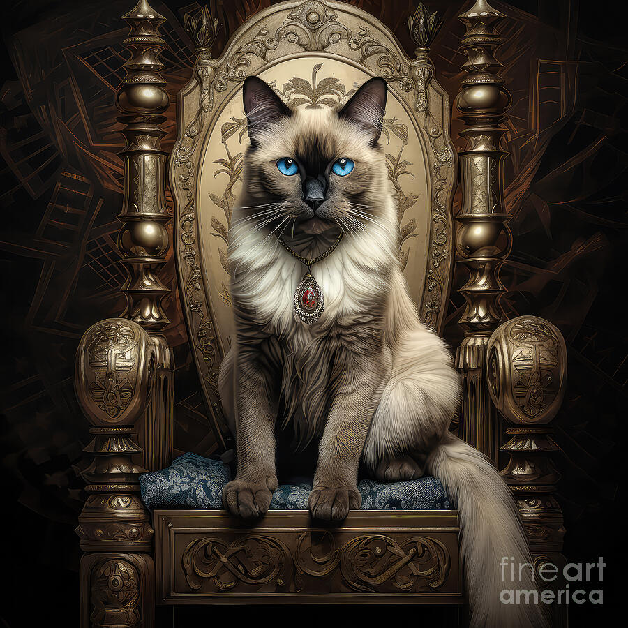 Siamese Cat on Throne 01 Digital Art by Elisabeth Lucas - Fine Art America