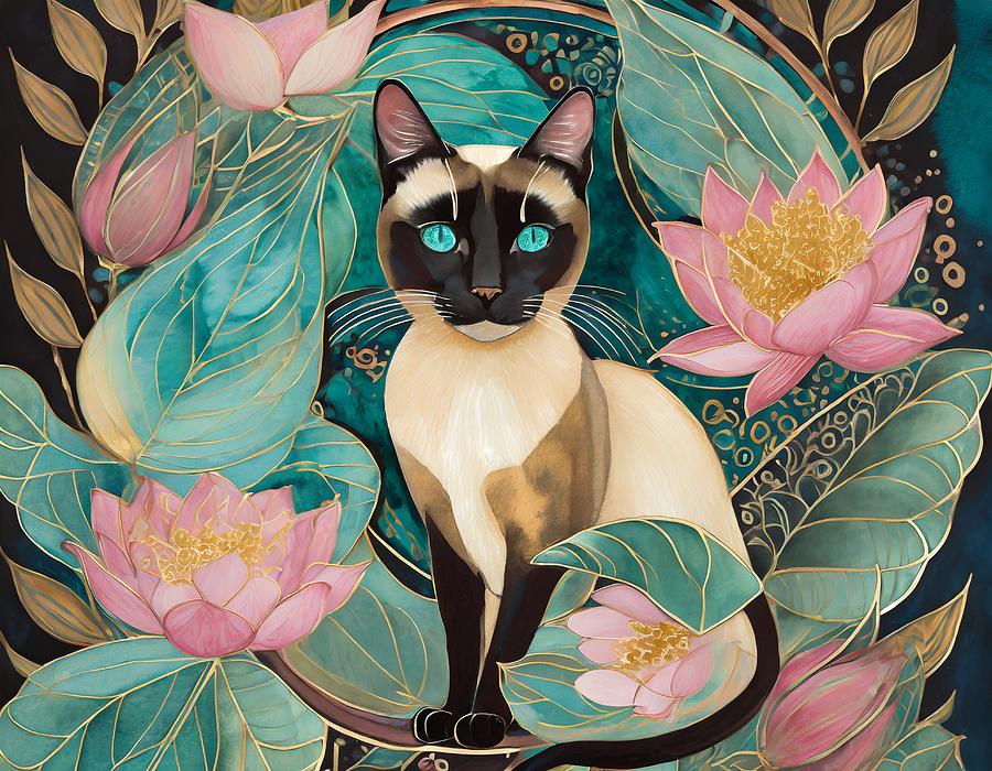 Siamese Cat Portrait Mixed Media by Susan Rydberg