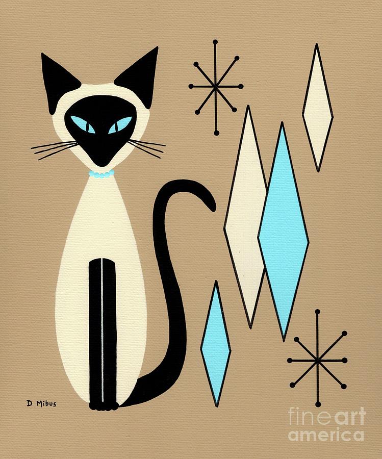 Siamese Cat with Retro Diamonds Painting by Donna Mibus