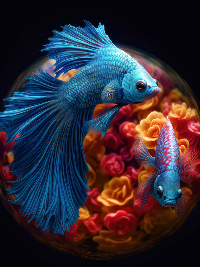 Siamese Fighting Fish In Flora Digital Art by Wes and Dotty Weber