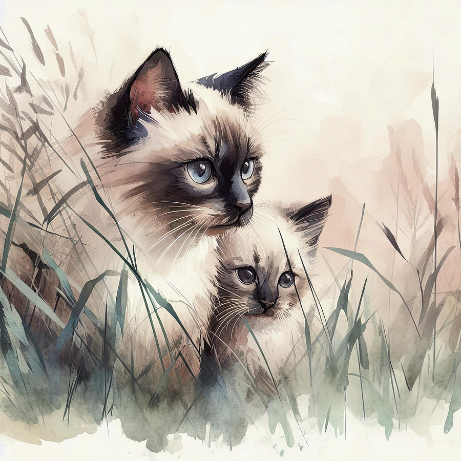 Siamese Mom And Kitten Digital Art by HH Photography of Florida