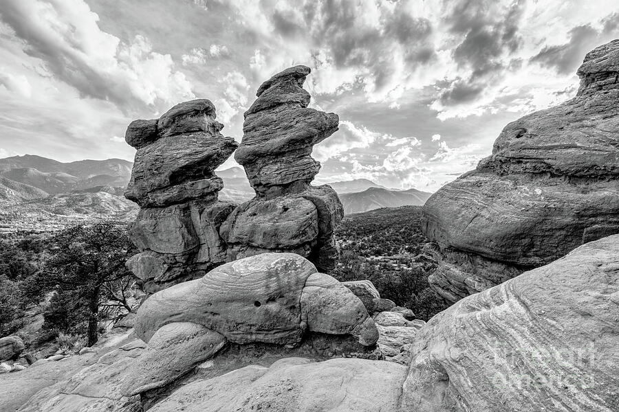 Siamese Twins Rock Formations Evening Grayscale Photograph by Jennifer White