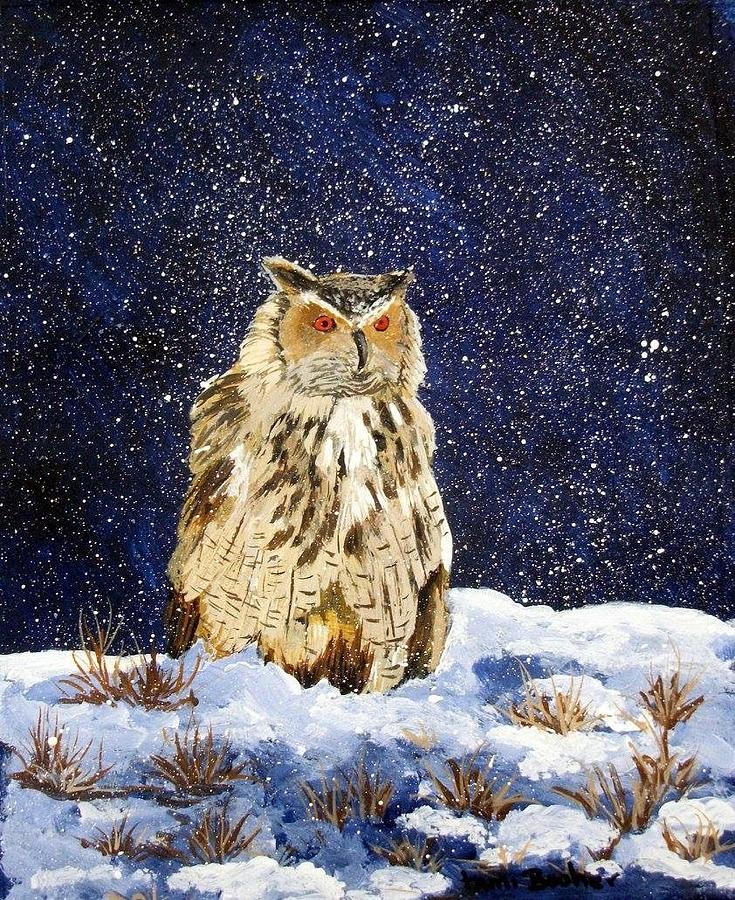 Owl Painting - Siberian Eagle Owl by Tami Booher