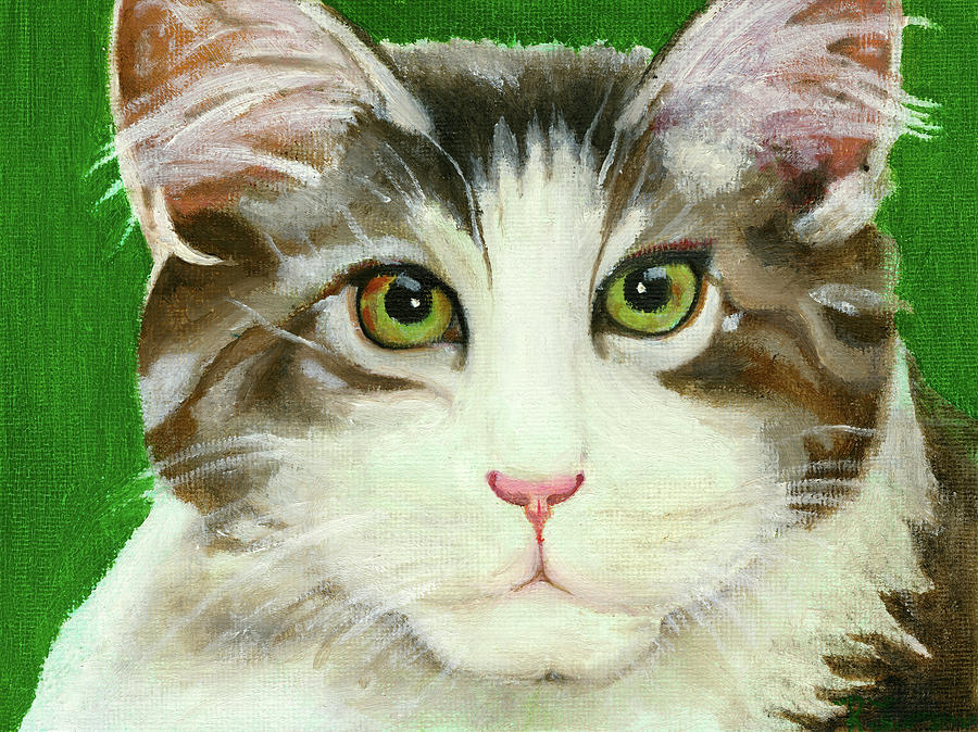 Cat Green Eyed Siberian Forest  Painting by Deborah League