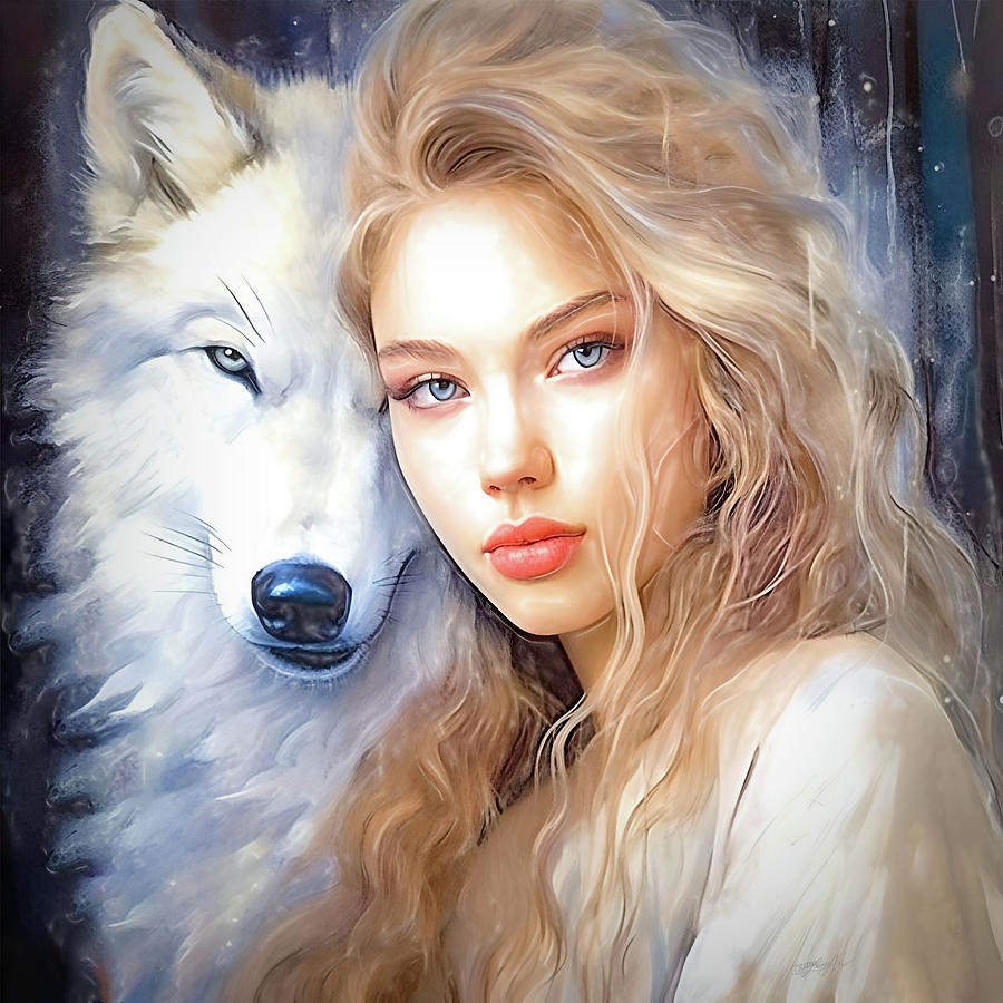 Siberian Girl and Tundra Wolf Saga Digital Art by OLena Art by Lena Owens - Vibrant DESIGN