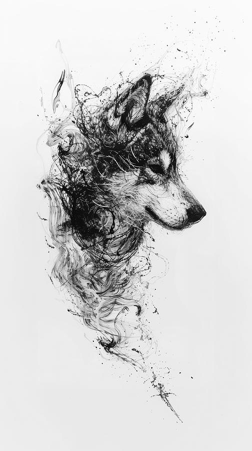 Siberian Husky Black Ink Art Digital Art by Shehan Wicks