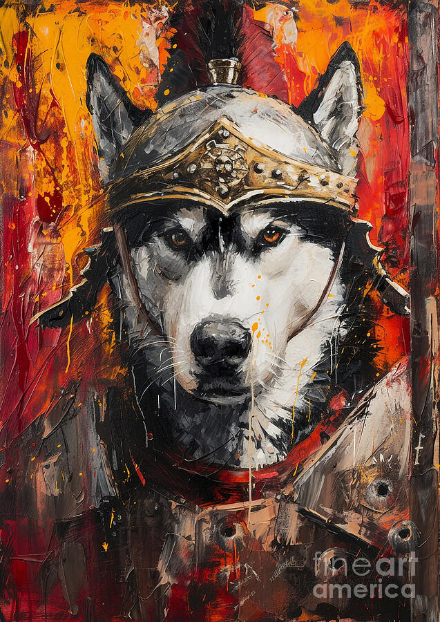 Wolves Painting - Siberian Husky - decked in the apparel of a Roman archer by Adrien Efren