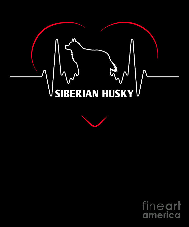 Siberian Husky Digital Art - Siberian Husky Lover Design Siberian Husky Silhouette Heartbeat by Funny4You