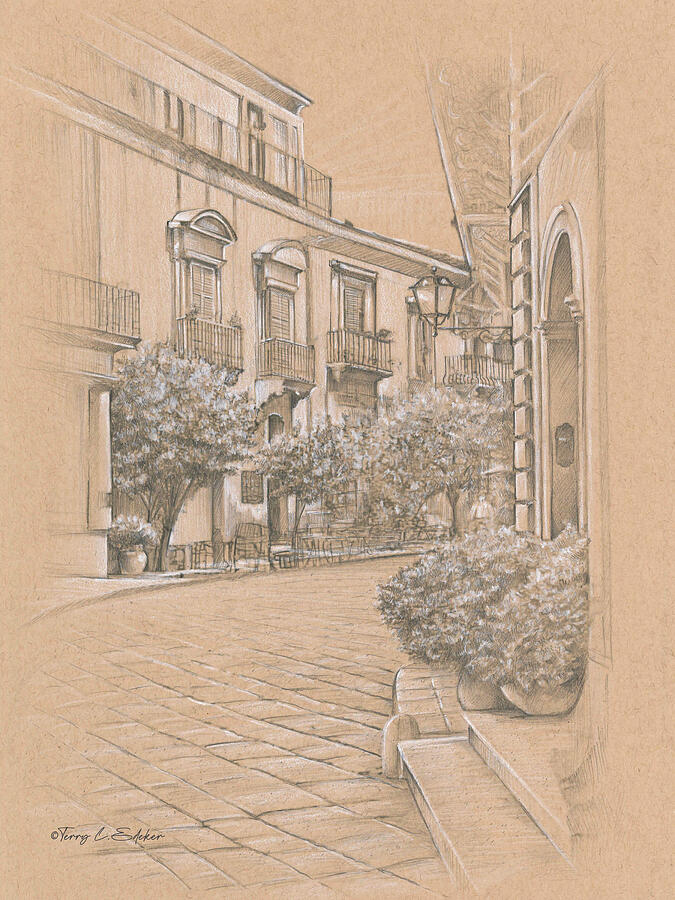 Sicily Streetscape Drawing by Terry Edeker Sicily Streetscape Drawing by Terry Edeker