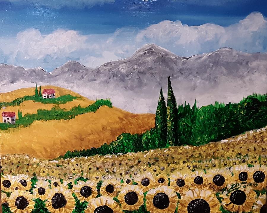 Sunflowers Painting - Sicily Sunflowers by Keith Piccolo